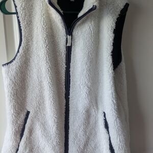 Talbots White and Black Sherpa Vest